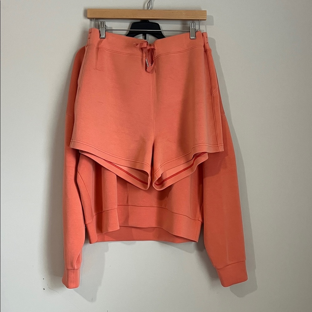 SPANX Coral Orange Sweatshirt & Drawstring Shorts Set